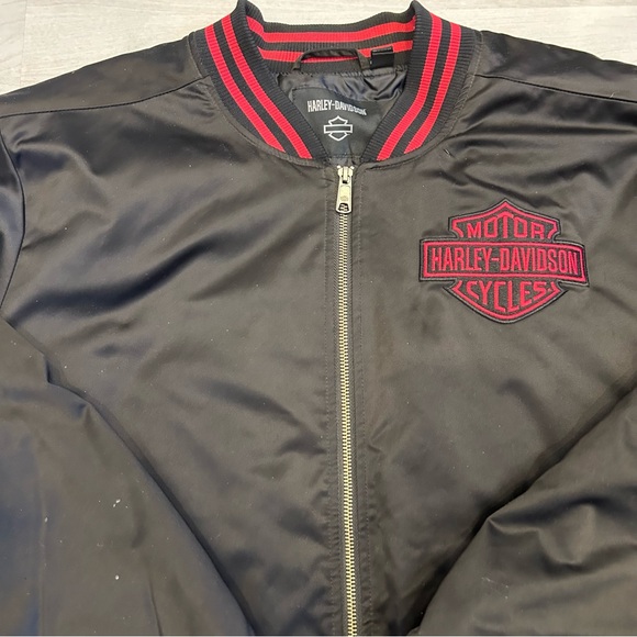 Harley-Davidson Flying Eagle Black/Red Bomber Jacket Mens L Full Zip Racing - Picture 3 of 11